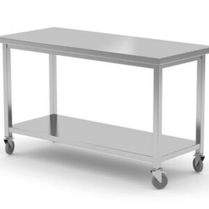 1000x700x850mm Rataste ja riiuliga terasest töölaud