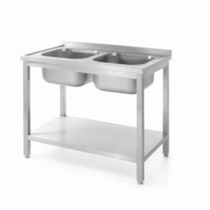 1000x600x(H)850mm Kahe valamu ja riiuliga laud BudgetLine kaks kraanikaussi