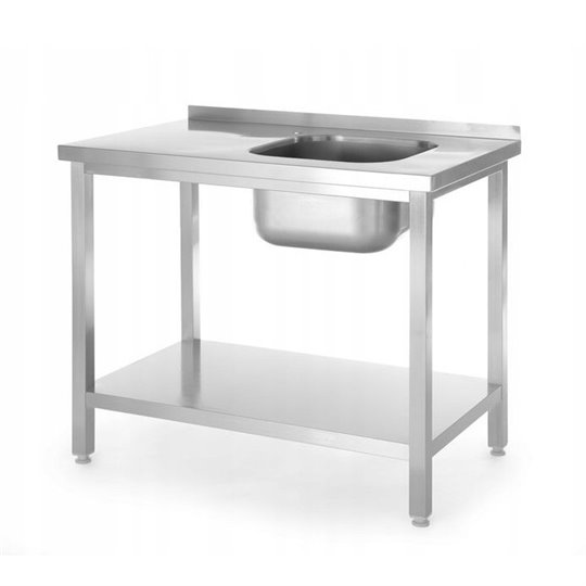 800x600mm Laud koos ühe valamukambriga ja ühe riiuliga BudgetLine – poltkinnitusega, sügavus 600 mm kraanikauss paremal küljeL 850mm